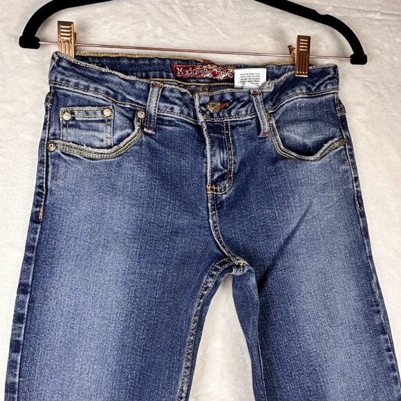 VTG. Mudd Womens Flare Leg Blue Denim Size 5 Jeans 90s Western Boho Style Y2k - Picture 4 of 9